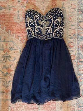 SEAN COLLECTION Strapless Beaded Navy Blue Sweetheart Neck Dress Size 2